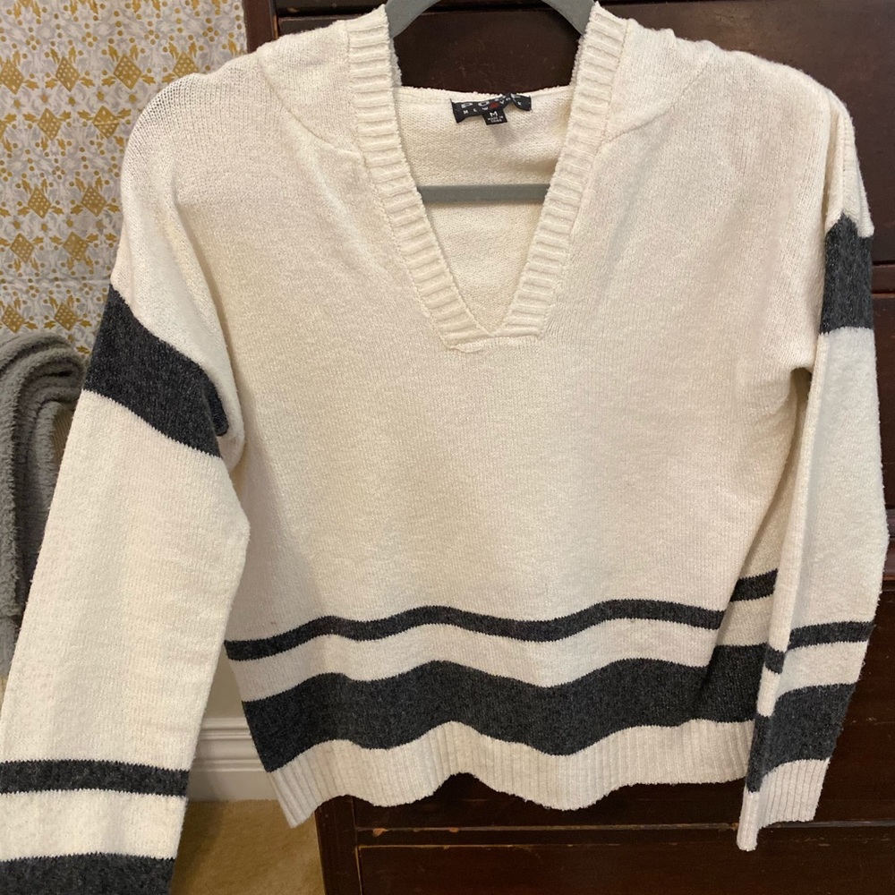 White with Navy striped sweater